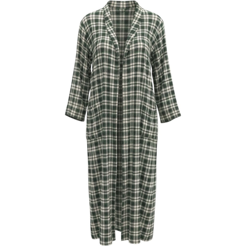 Vintage 70s Plaid Robe Green Blue Rayon Acetate Cabin Dad Core Retro Small 36-38